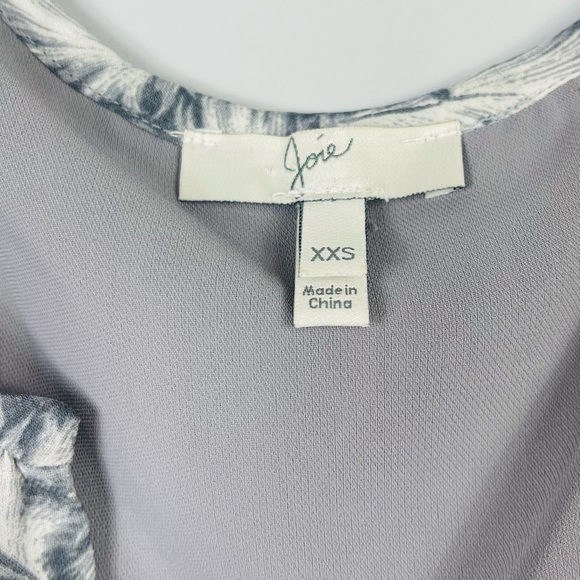 Joie Isaline Feather Cold Shoulder Mini Dress Gray White Print Silk Tie Belt XXS - Picture 8 of 15